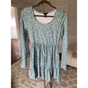 Rue21 Babydoll Mini Dress Ditsy Floral Sage Green Long Sleeve Cottagecore Y2K